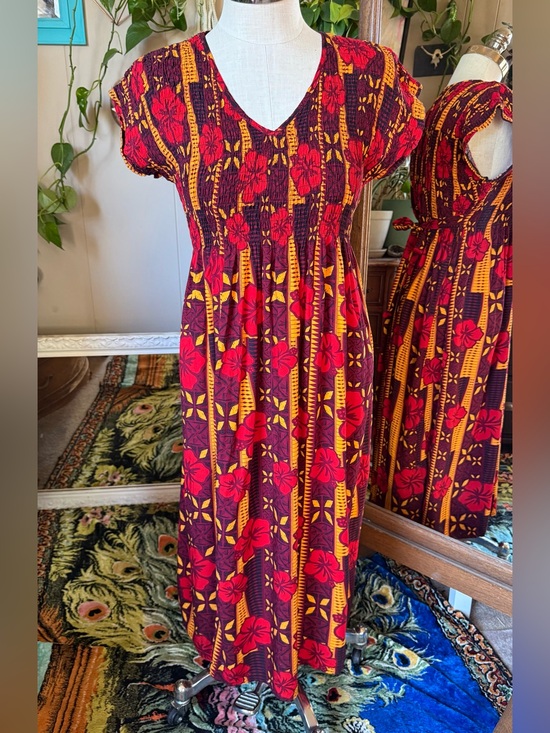 Mesian Original Style Dresses & Skirts - Mesian Original Style Tropical Floral Smocked Midi Dress, size XL